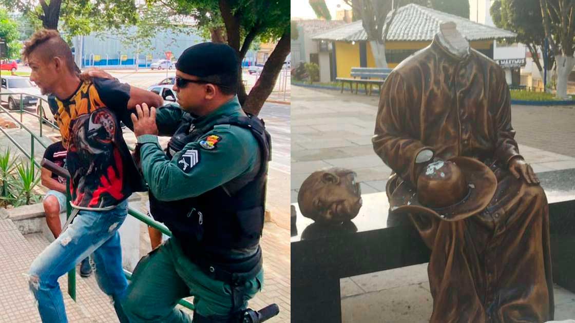 Read more about the article Homem é preso em flagrante após jogar pedra e arrancar cabeça da estátua de Padre Cícero