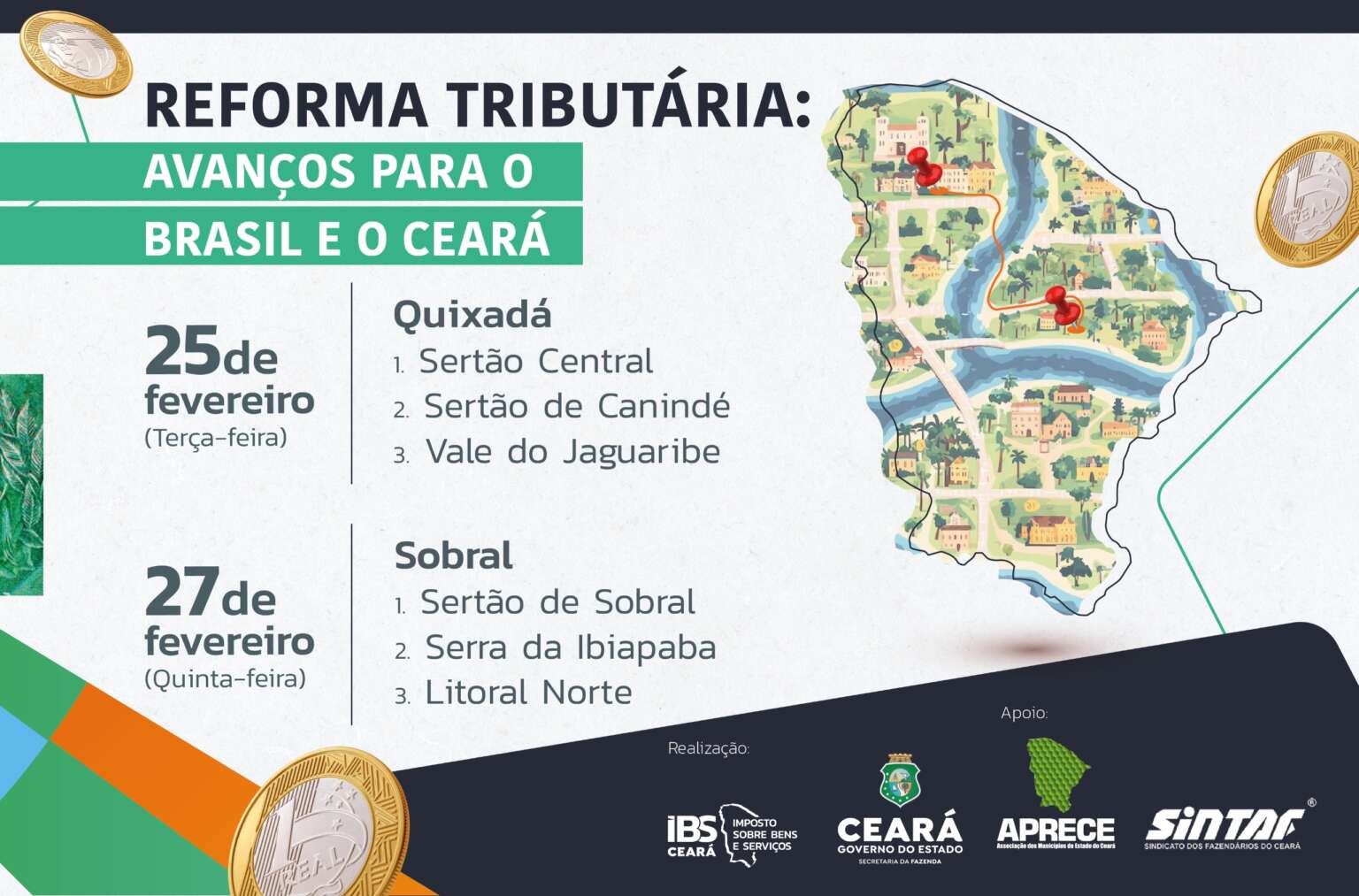 IBS Ceará: seminários sobre reforma tributária nos dias 25 e 27 de fevereiro têm foco em 6 regiões do estado